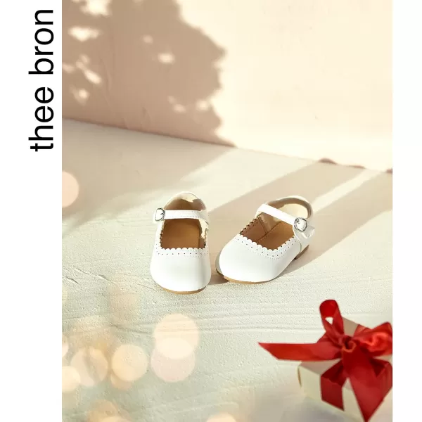 THEE BRON Toddler Little Girl Shoes Flower Mary Jane Flats Zapatos de Vestir de NiasAg211white