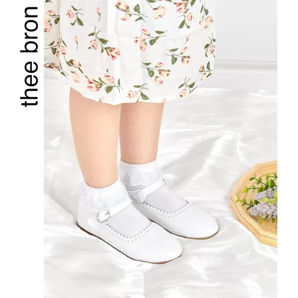 THEE BRON Toddler Little Girl Shoes Flower Mary Jane Flats Zapatos de Vestir de NiasAg211white