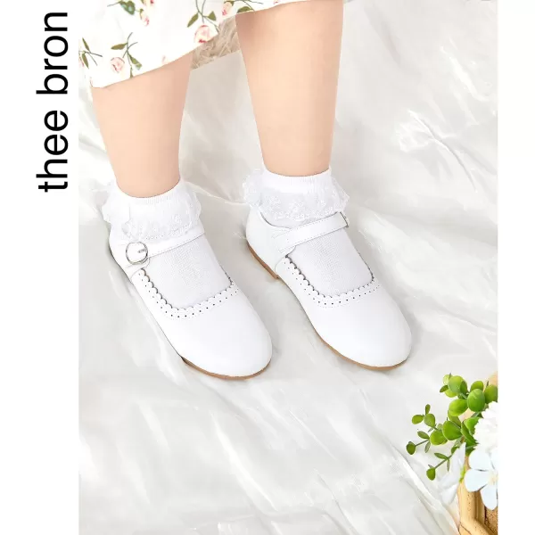 THEE BRON Toddler Little Girl Shoes Flower Mary Jane Flats Zapatos de Vestir de NiasAg211white