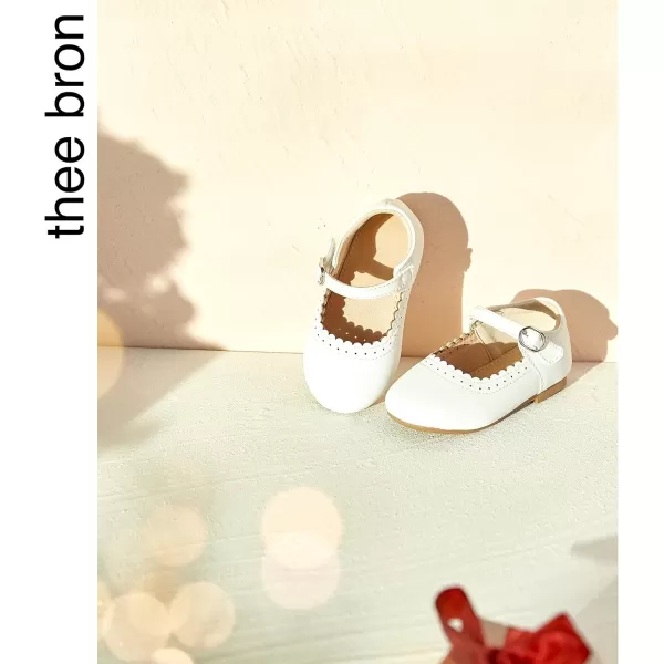 THEE BRON Toddler Little Girl Shoes Flower Mary Jane Flats Zapatos de Vestir de NiasAg211white