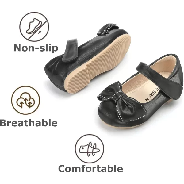 THEE BRON Toddler Little Girl Shoes Flower Mary Jane Flats Zapatos de Vestir de NiasAg270black