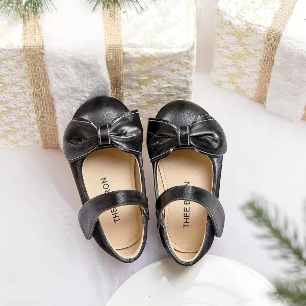 THEE BRON Toddler Little Girl Shoes Flower Mary Jane Flats Zapatos de Vestir de NiasAg270black