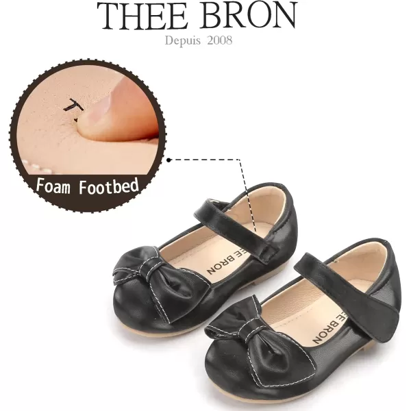 THEE BRON Toddler Little Girl Shoes Flower Mary Jane Flats Zapatos de Vestir de NiasAg270black