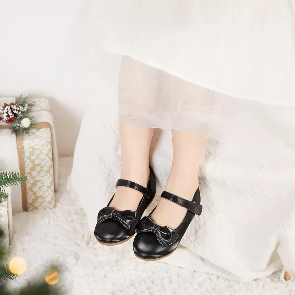 THEE BRON Toddler Little Girl Shoes Flower Mary Jane Flats Zapatos de Vestir de NiasAg270black