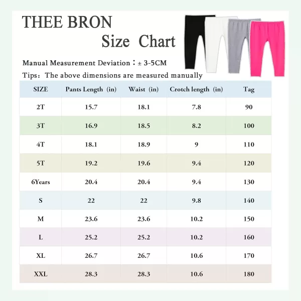 THEE BRON ToddlerLittle Girls Capri Basic Soild Leggings Kids Summer Pants2pkwhite