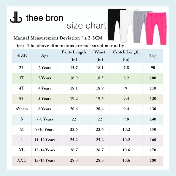 THEE BRON ToddlerLittle Girls Capri Basic Soild Leggings Kids Summer PantsBlackWhiteGrey