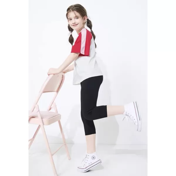 THEE BRON ToddlerLittle Girls Capri Basic Soild Leggings Kids Summer PantsBlackWhiteStripe