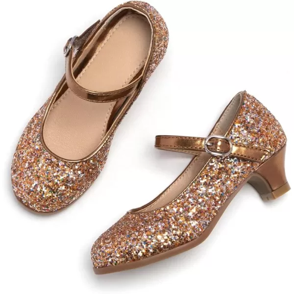 THEE BRON Girls Dress Shoes Glitter Mary Jane Heels Princess Wedding Party Pumps901multicolor