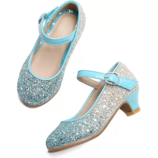 THEE BRON Girls Dress Shoes Glitter Mary Jane Heels Princess Wedding Party Pumps908blue