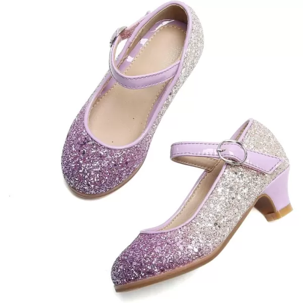 THEE BRON Girls Dress Shoes Glitter Mary Jane Heels Princess Wedding Party Pumps908purple