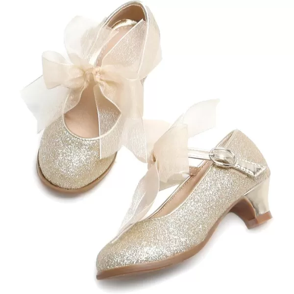 THEE BRON Girls Dress Shoes Glitter Mary Jane Heels Princess Wedding Party Pumps909gold