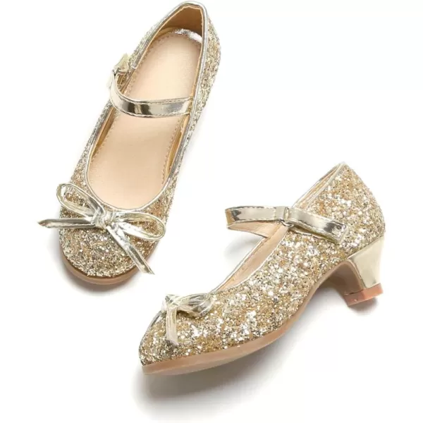 THEE BRON Girls Dress Shoes Glitter Mary Jane Heels Princess Wedding Party Pumps910gold