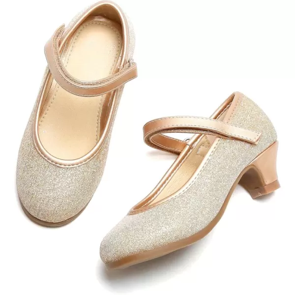 THEE BRON Girls Dress Shoes Glitter Mary Jane Heels Princess Wedding Party Pumps913gold