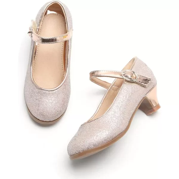 THEE BRON Girls Dress Shoes Glitter Mary Jane Heels Princess Wedding Party Pumps919rose