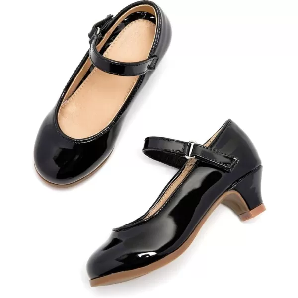 THEE BRON Girls Dress Shoes Glitter Mary Jane Heels Princess Wedding Party Pumps920black