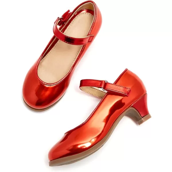 THEE BRON Girls Dress Shoes Glitter Mary Jane Heels Princess Wedding Party Pumps920red