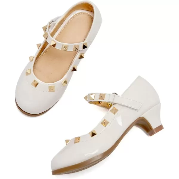 THEE BRON Girls Dress Shoes Glitter Mary Jane Heels Princess Wedding Party Pumps921ivory