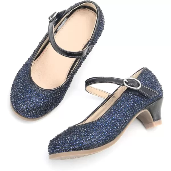 THEE BRON Girls Dress Shoes Glitter Mary Jane Heels Princess Wedding Party Pumps922blue