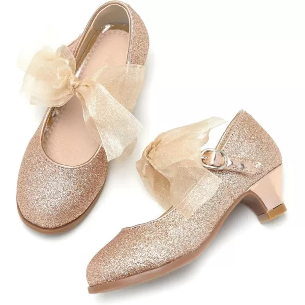 THEE BRON Girls Dress Shoes Glitter Mary Jane Heels Princess Wedding Party PumpsTb909champagne