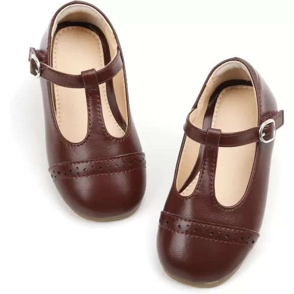 THEE BRON Girls TStrap Flats ToddlerLittle Kid Ballet Mary Jane Party Dress ShoesAf318brown