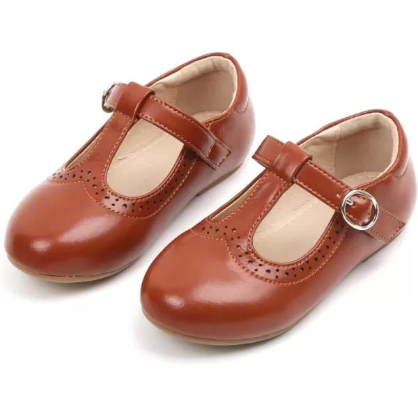 THEE BRON Girls TStrap Flats ToddlerLittle Kid Ballet Mary Jane Party Dress ShoesAx310brown
