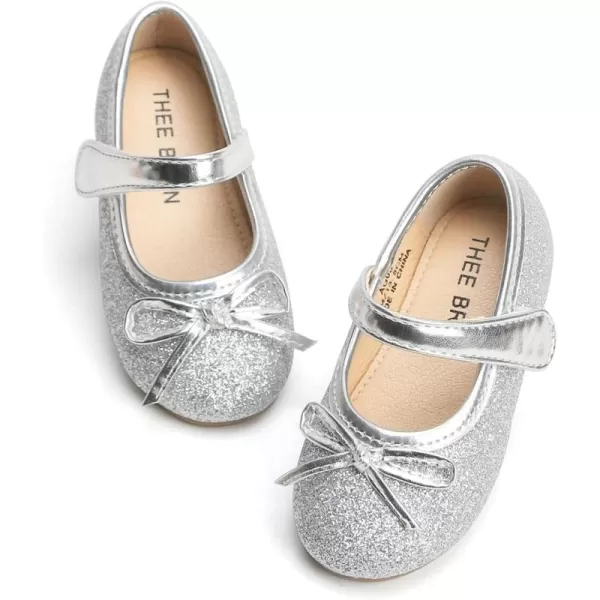 THEE BRON Girls ToddlerLittle Kid Ballet Mary Jane Flat Dress ShoesLg03 Silver