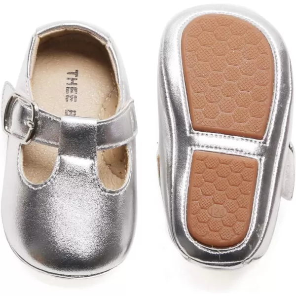 THEE BRON Infant Toddler Baby Soft Sole Leather Shoes for Girls Boys Walking Sneakers8511silver