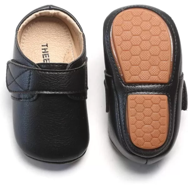 THEE BRON Infant Toddler Baby Soft Sole Leather Shoes for Girls Boys Walking Sneakers8512black