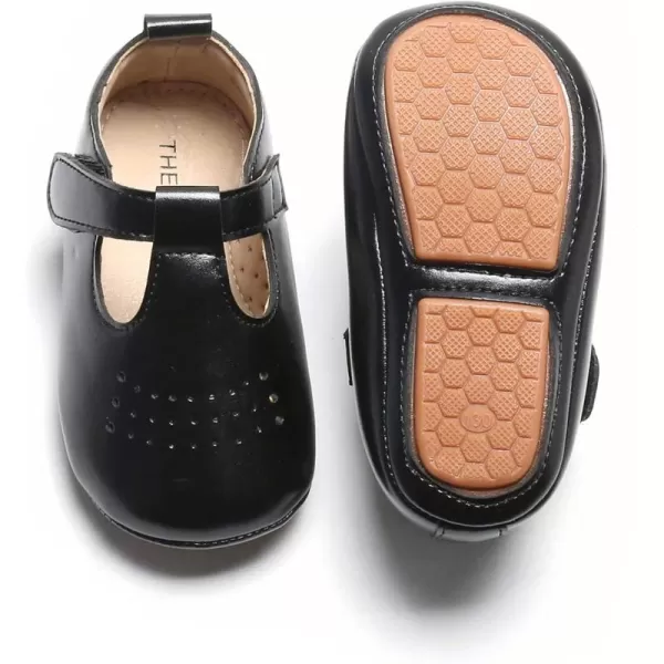 THEE BRON Infant Toddler Baby Soft Sole Leather Shoes for Girls Boys Walking Sneakers8520black