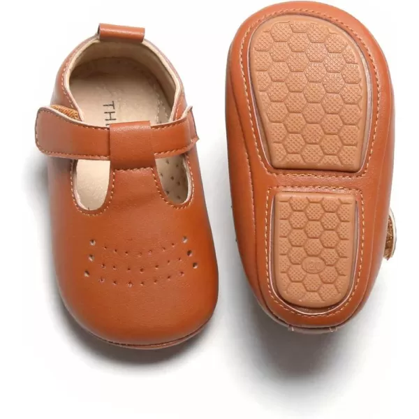 THEE BRON Infant Toddler Baby Soft Sole Leather Shoes for Girls Boys Walking Sneakers8520brown