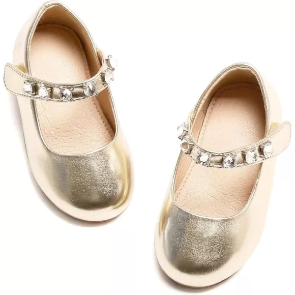 THEE BRON Toddler Girls Shoes Mary Jane Flats for Girls Ballerina Dress ShoesA2132gold