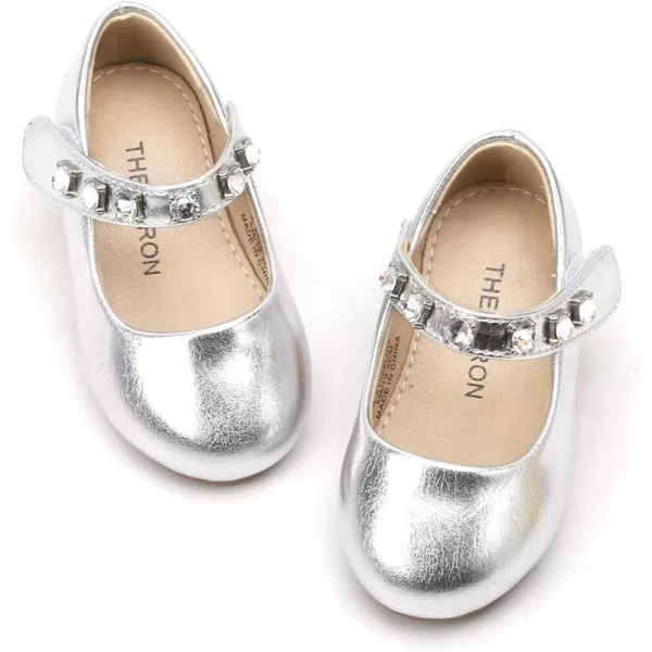 THEE BRON Toddler Girls Shoes Mary Jane Flats for Girls Ballerina Dress ShoesA2132silver