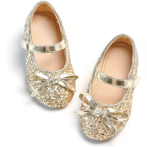 THEE BRON Toddler Girls Shoes Mary Jane Flats for Girls Ballerina Dress ShoesA2160gold