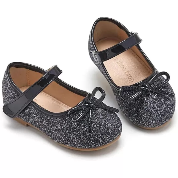 THEE BRON Toddler Girls Shoes Mary Jane Flats for Girls Ballerina Dress ShoesAf305black