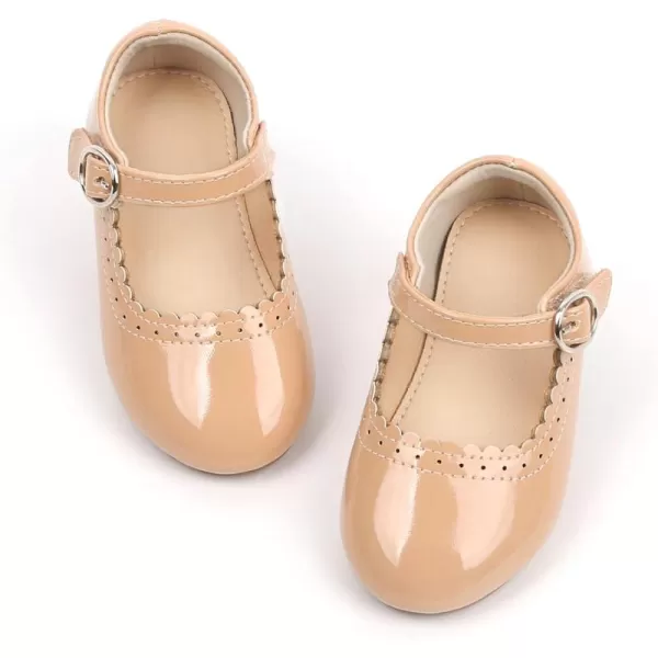 THEE BRON Toddler Girls Shoes Mary Jane Flats for Girls Ballerina Dress ShoesAf312beige