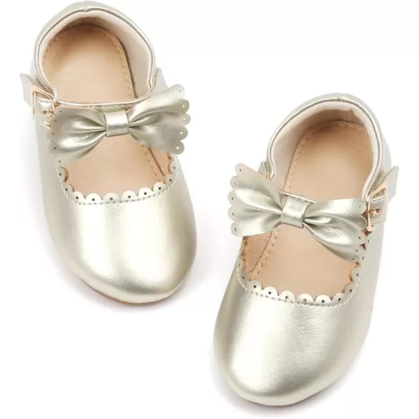 THEE BRON Toddler Girls Shoes Mary Jane Flats for Girls Ballerina Dress ShoesAf324gold