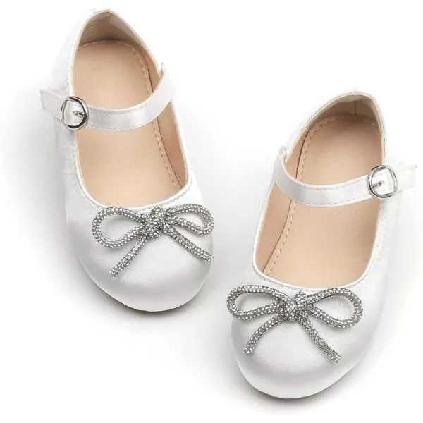 THEE BRON Toddler Girls Shoes Mary Jane Flats for Girls Ballerina Dress ShoesAf356white