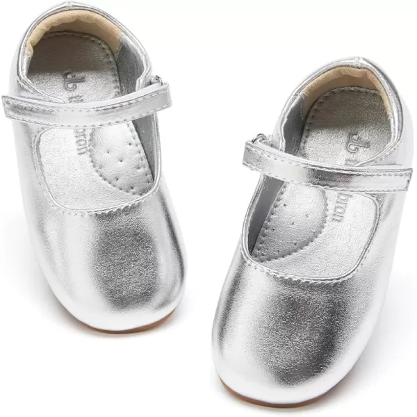 THEE BRON Toddler Girls Shoes Mary Jane Flats for Girls Ballerina Dress ShoesAf434silver