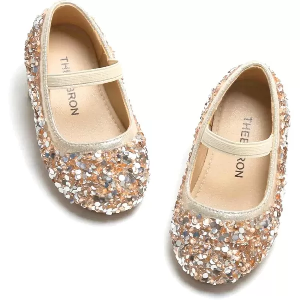 THEE BRON Toddler Girls Shoes Mary Jane Flats for Girls Ballerina Dress ShoesAg210gold