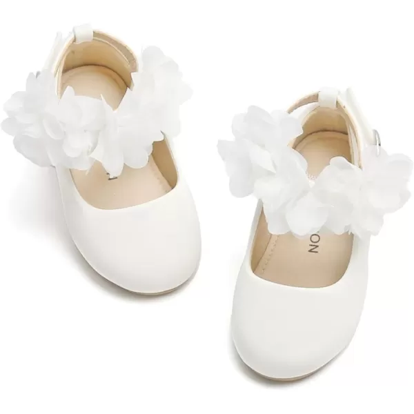 THEE BRON Toddler Girls Shoes Mary Jane Flats for Girls Ballerina Dress ShoesAg244white