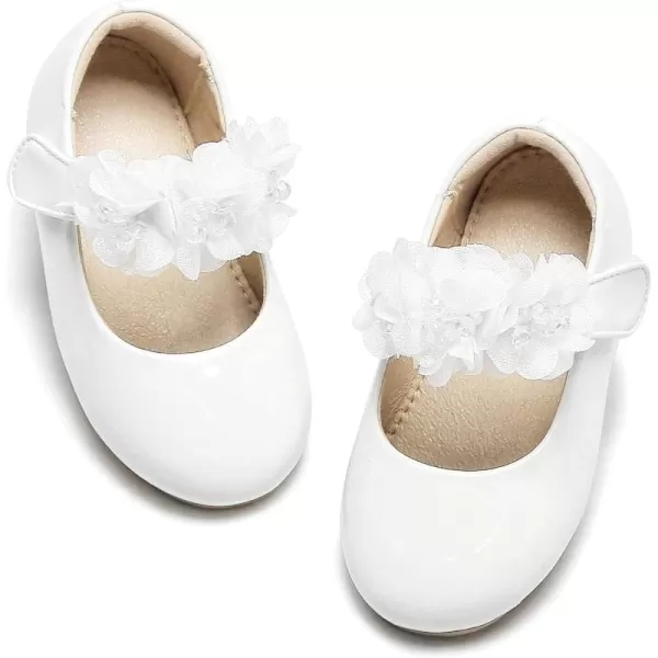 THEE BRON Toddler Little Girl Shoes Flower Mary Jane Flats Zapatos de Vestir de NiasA2140white