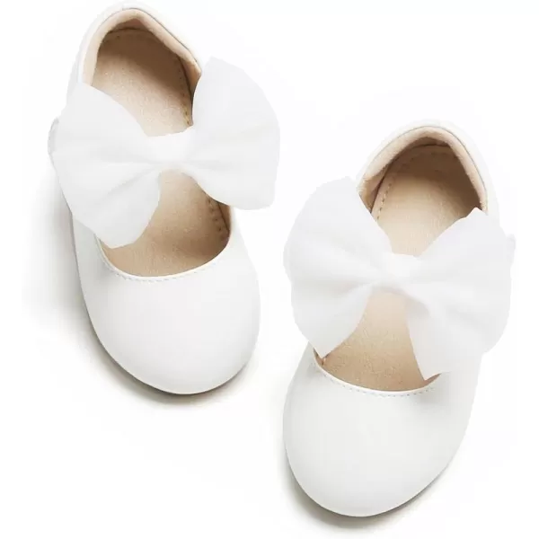 THEE BRON Toddler Little Girl Shoes Flower Mary Jane Flats Zapatos de Vestir de NiasA2162white
