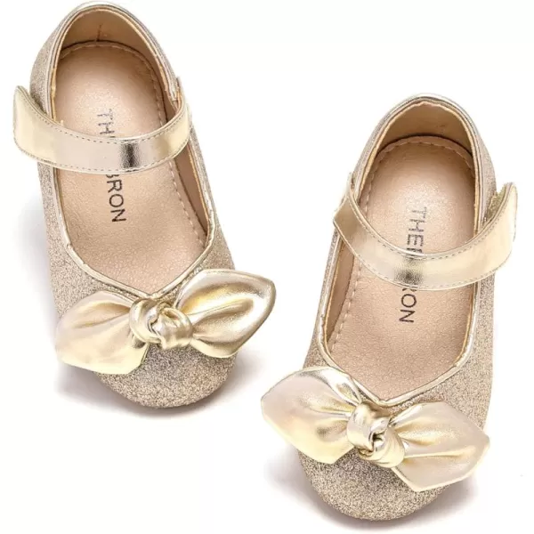 THEE BRON Toddler Little Girl Shoes Flower Mary Jane Flats Zapatos de Vestir de NiasAf304gold