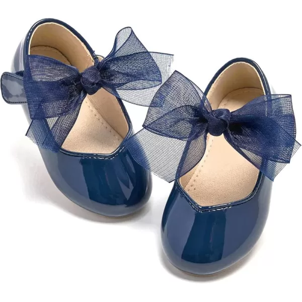 THEE BRON Toddler Little Girl Shoes Flower Mary Jane Flats Zapatos de Vestir de NiasAf306navy Blue