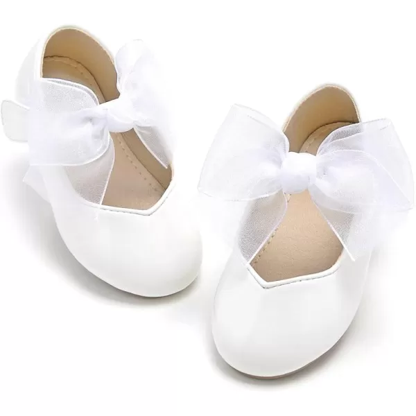 THEE BRON Toddler Little Girl Shoes Flower Mary Jane Flats Zapatos de Vestir de NiasAf306white
