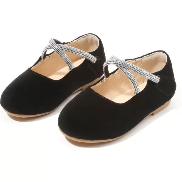 THEE BRON Toddler Little Girl Shoes Flower Mary Jane Flats Zapatos de Vestir de NiasAf332black