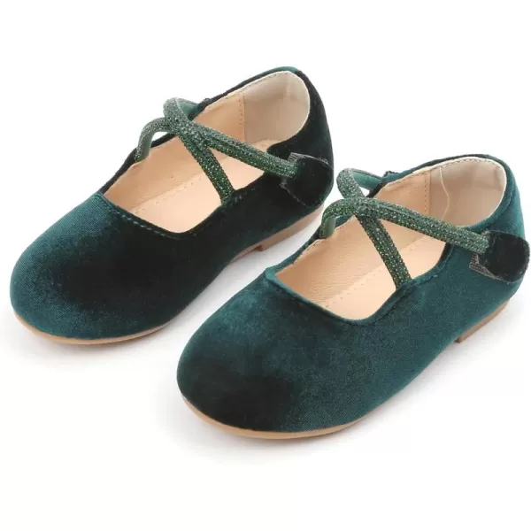 THEE BRON Toddler Little Girl Shoes Flower Mary Jane Flats Zapatos de Vestir de NiasAf332green
