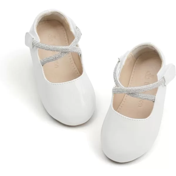 THEE BRON Toddler Little Girl Shoes Flower Mary Jane Flats Zapatos de Vestir de NiasAf332white