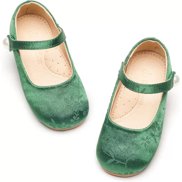 THEE BRON Toddler Little Girl Shoes Flower Mary Jane Flats Zapatos de Vestir de NiasAf460dark Green