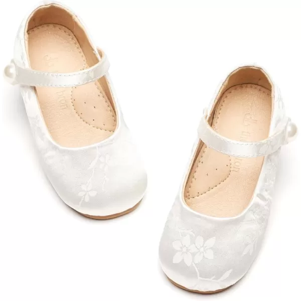 THEE BRON Toddler Little Girl Shoes Flower Mary Jane Flats Zapatos de Vestir de NiasAf460white